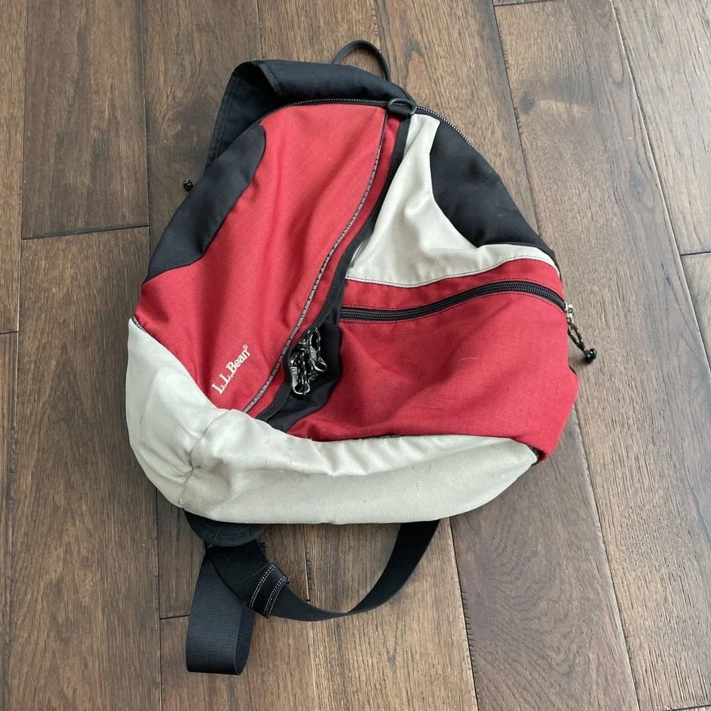 L.L. Bean Stowaway Sling Crossbody‎ Bag Gray/Red/Black Hiking Outdoor